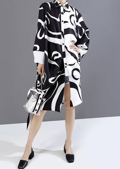 New Long Sleeve Black and White Woman Autumn Unique Shirt Dress