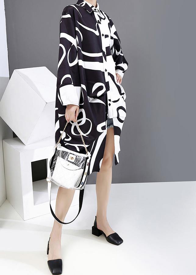 New Long Sleeve Black and White Woman Autumn Unique Shirt Dress