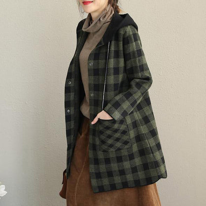 New Loose Hoodie Plaid Thicken Coat Jackets