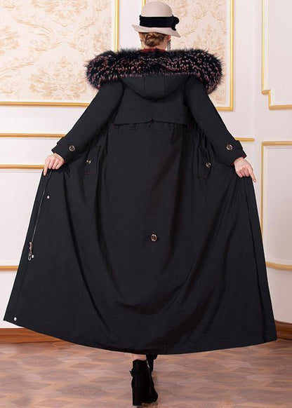 New Loose Fitting Winter Jacket Hooded Winter Outwear Black Drawstring Goose Down Coat