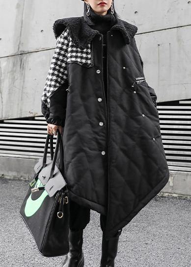 New Loose Fitting Winter Jacket Overcoat Black Patchwork Plaid Sailor Collar Coat