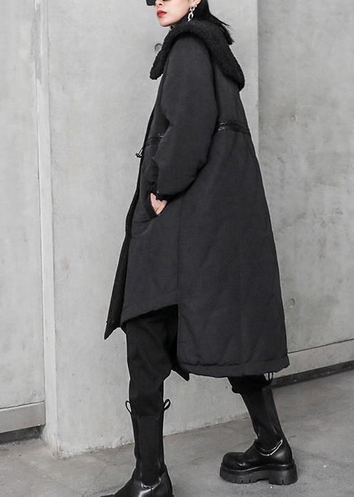 New Loose Fitting Winter Jacket Overcoat Black Patchwork Plaid Sailor Collar Coat
