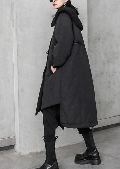 New Loose Fitting Winter Jacket Overcoat Black Patchwork Plaid Sailor Collar Coat