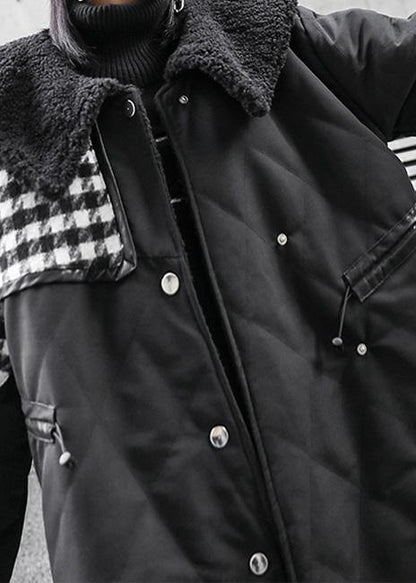 New Loose Fitting Winter Jacket Overcoat Black Patchwork Plaid Sailor Collar Coat