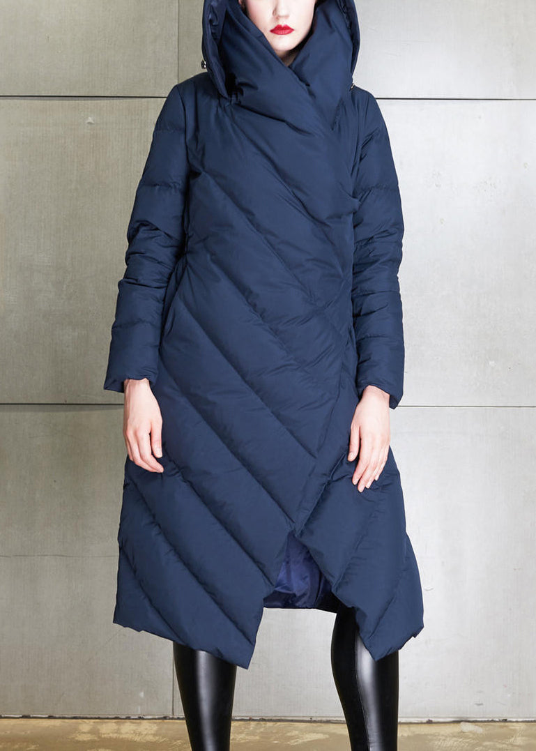 New Navy Asymmetrical Button Cotton Blend Coat Winter