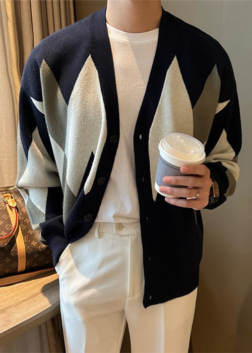 New Navy Button Cozy Knit Coat Spring