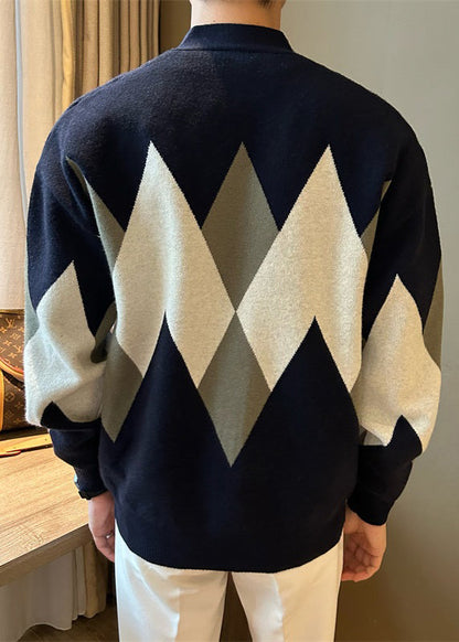 New Navy Button Cozy Knit Coat Spring