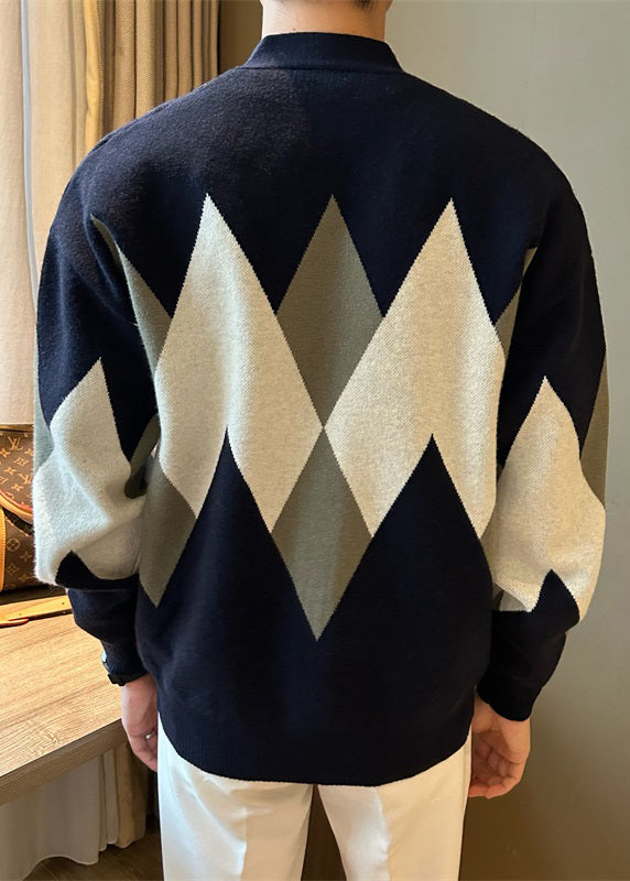 New Navy Button Cozy Knit Coat Spring