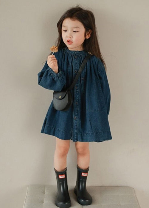New Navy O Neck Button Patchwork Denim Shirts Coats Fall