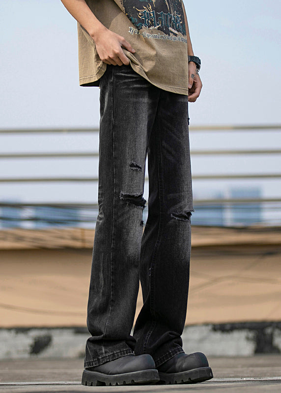 New Navy Pockets Ripped Denim Pants Fall