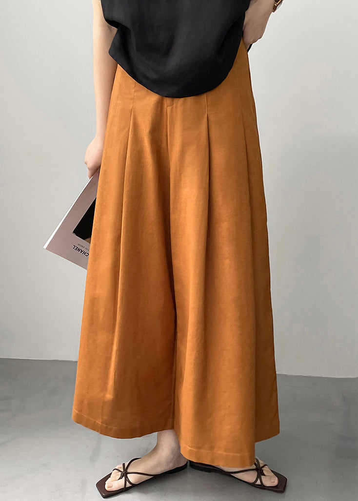 New Orange Pockets Cotton Wide Leg Pants Summer