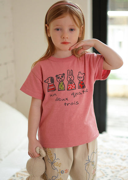 New Pink O-neck Kids T Shirt Short Sleeve