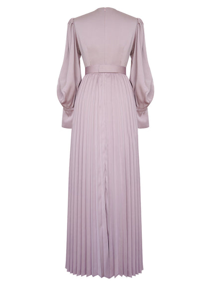 New Pink O Neck Wrinkled Patchwork Silk Maxi Two Piece Set Spring