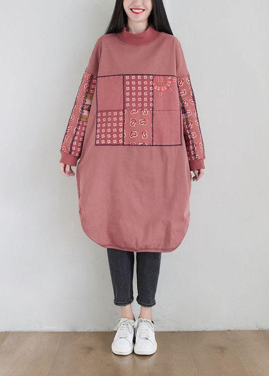 New Pink Patchwork Side Open Fall Dress Sweatshirts