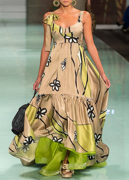 New Printed Backless Lace Up Irregular Patchwork Dress