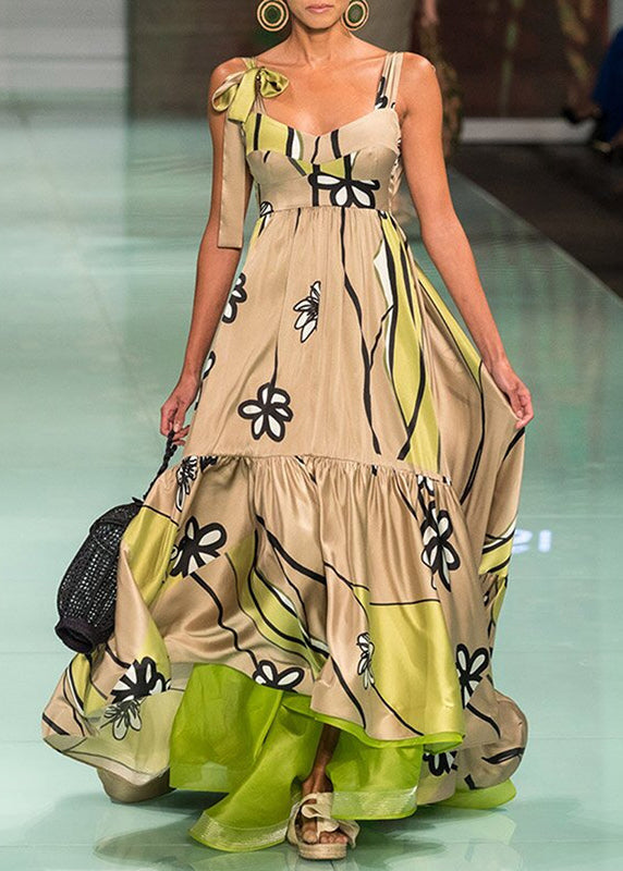 New Printed Backless Lace Up Irregular Patchwork Dress