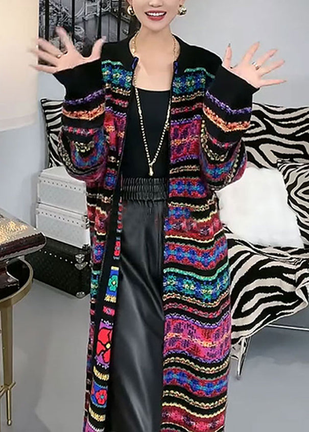 New Rainbow O-neck Zip Up Patchwork Knit Cardigans Spring