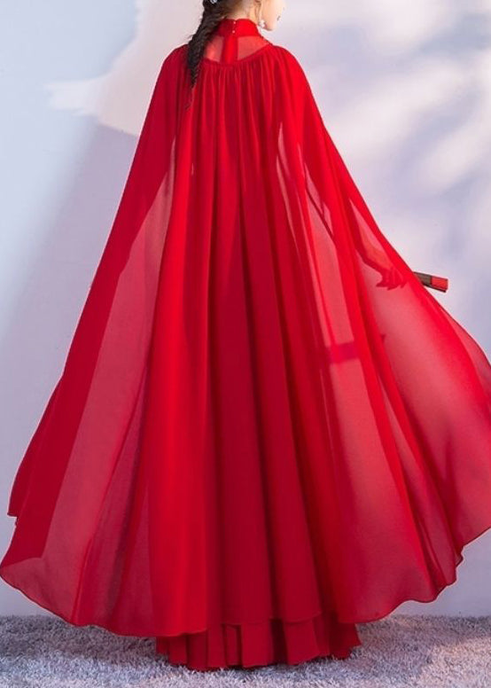 New Red Lace Up Chiffon Cape Summer