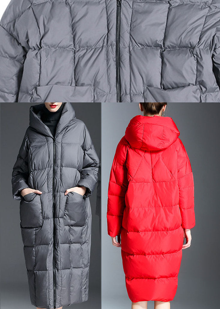 New Red Hooded Pockets Winter Duck Down Coat