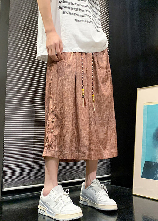 New Rose Gold Button Elastic Waist Wide Leg Pants Summer