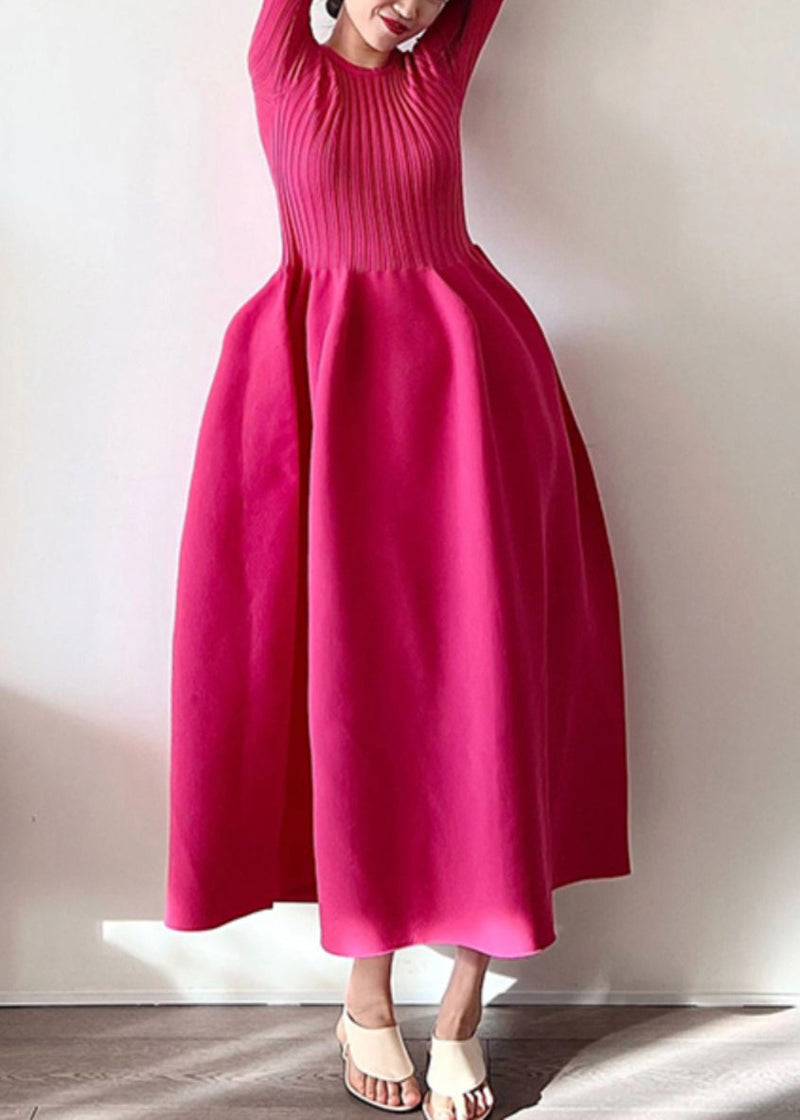 New Rose O Neck Knit Long Dresses Half Sleeve