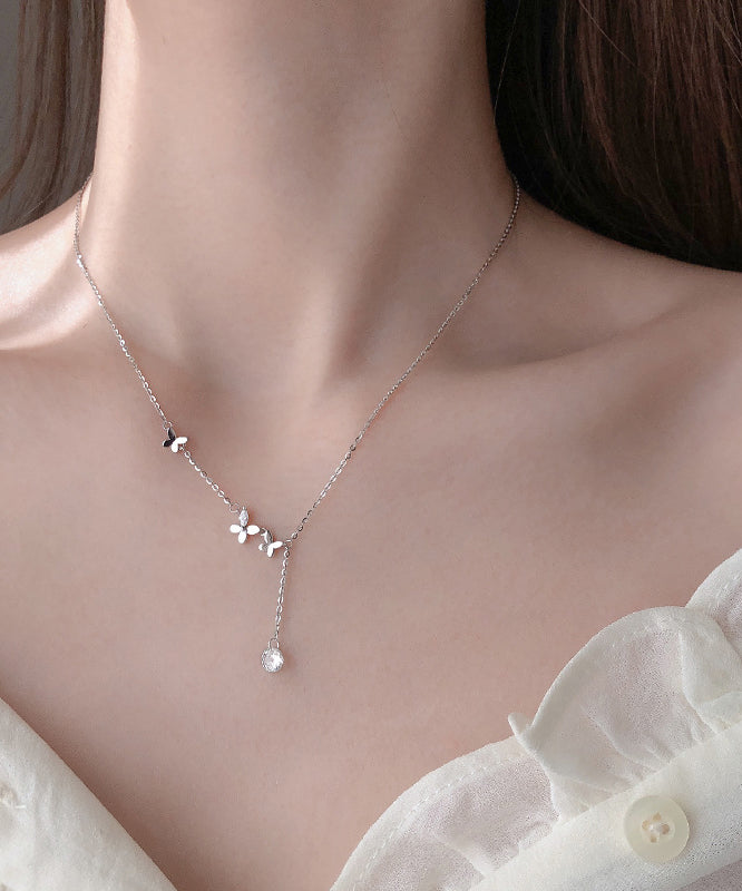 New Style Sparkling Diamond Butterfly Necklace Light Tassel