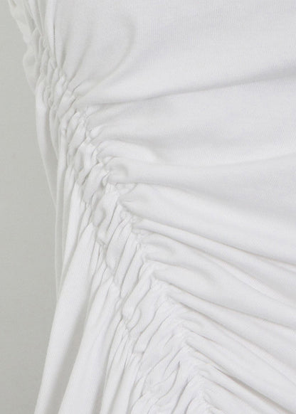 New White Asymmetrical Cinched Cotton Tank Sleeveless