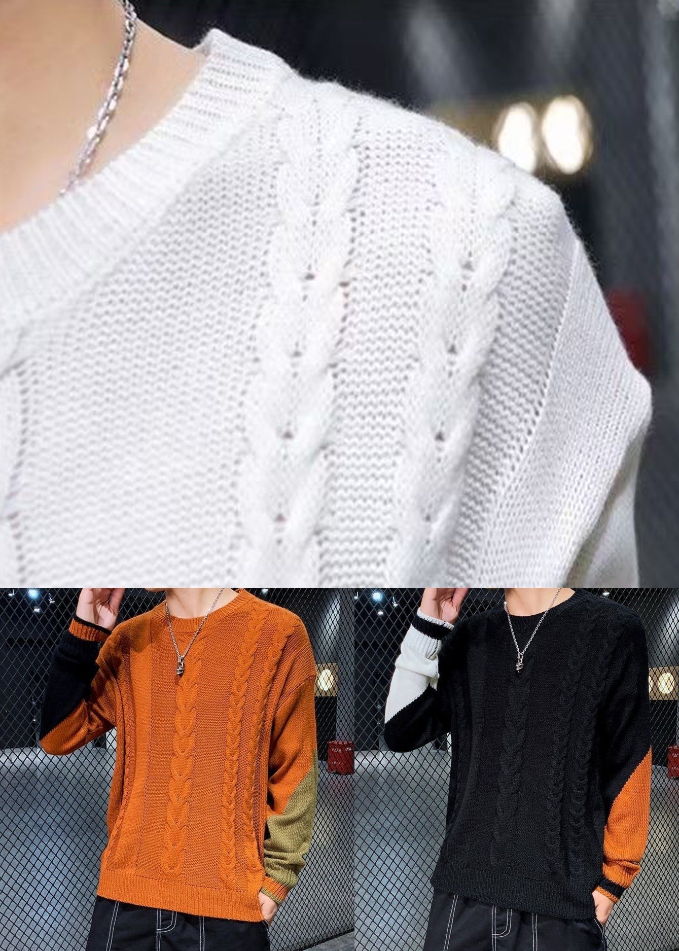 New White Asymmetrical Patchwork Cable Knit Sweaters Spring