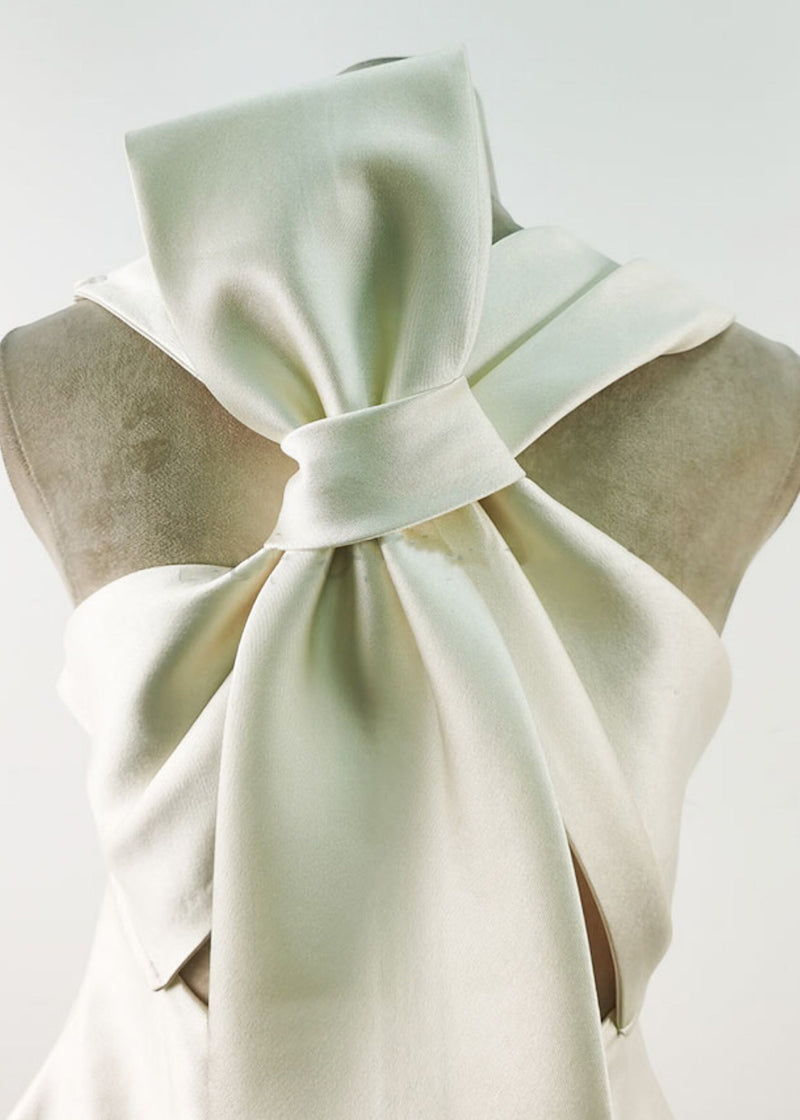 New White Bow High Waist Cotton Party Dress Sleeveless