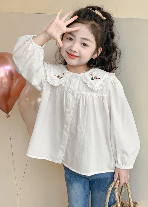 New White Button Cotton Kids Shirts Spring