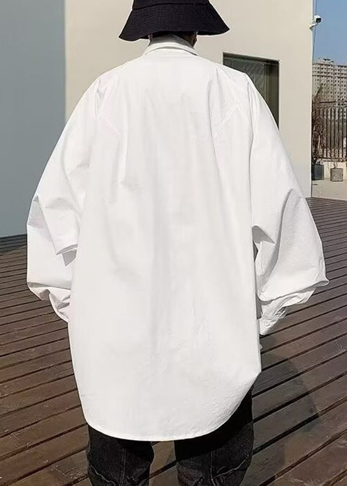 New White Lace Up Denim Patchwork Shirt Spring