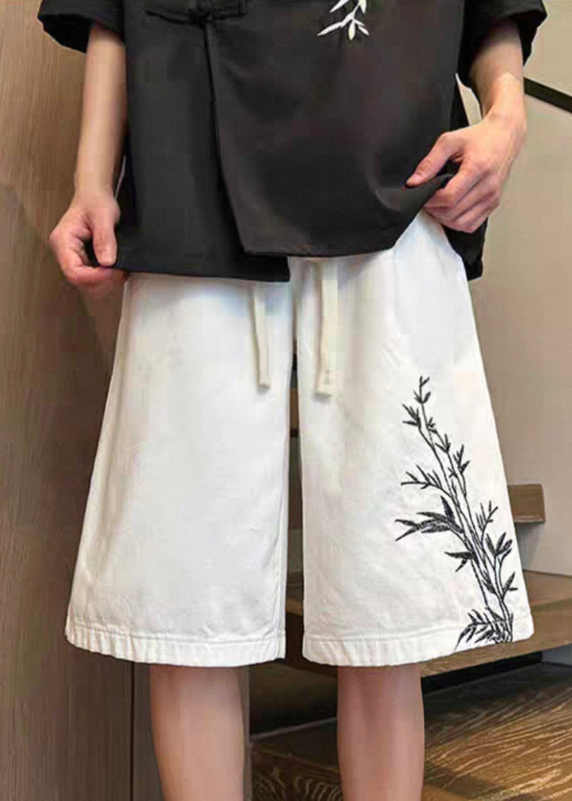New White Lace Up Pockets Elastic Waist Denim Shorts