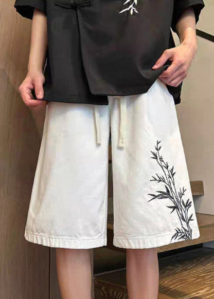New White Lace Up Pockets Elastic Waist Denim Shorts
