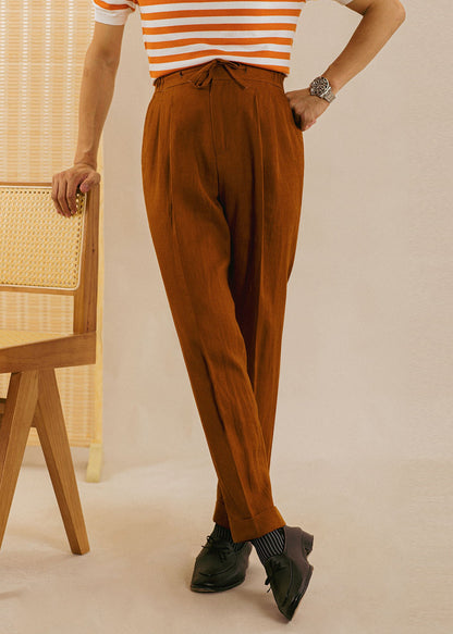 New White Pockets Elastic Waist Linen Straight Pants Summer