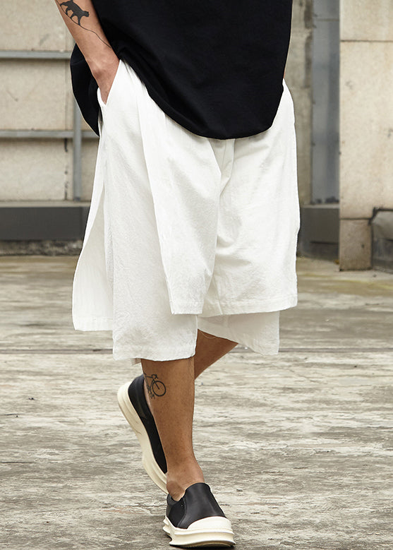 New White Pockets False Two Pieces Cotton Shorts Summer