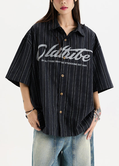 New White Print Button Oversized Cotton Shirts Half Sleeve