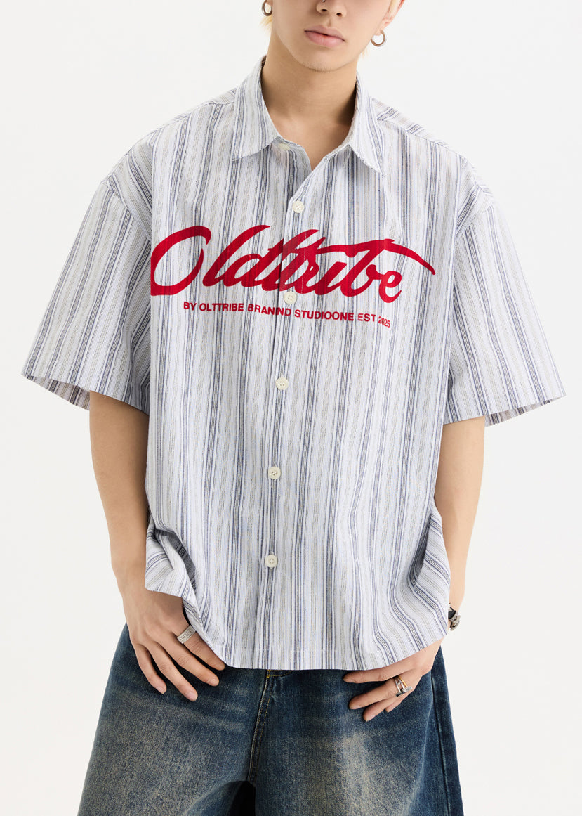 New White Print Button Oversized Cotton Shirts Half Sleeve