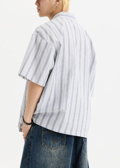 New White Print Button Oversized Cotton Shirts Half Sleeve
