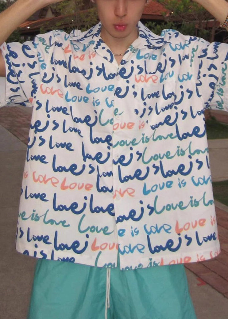 New White Print Pockets Cotton Shirts Summer