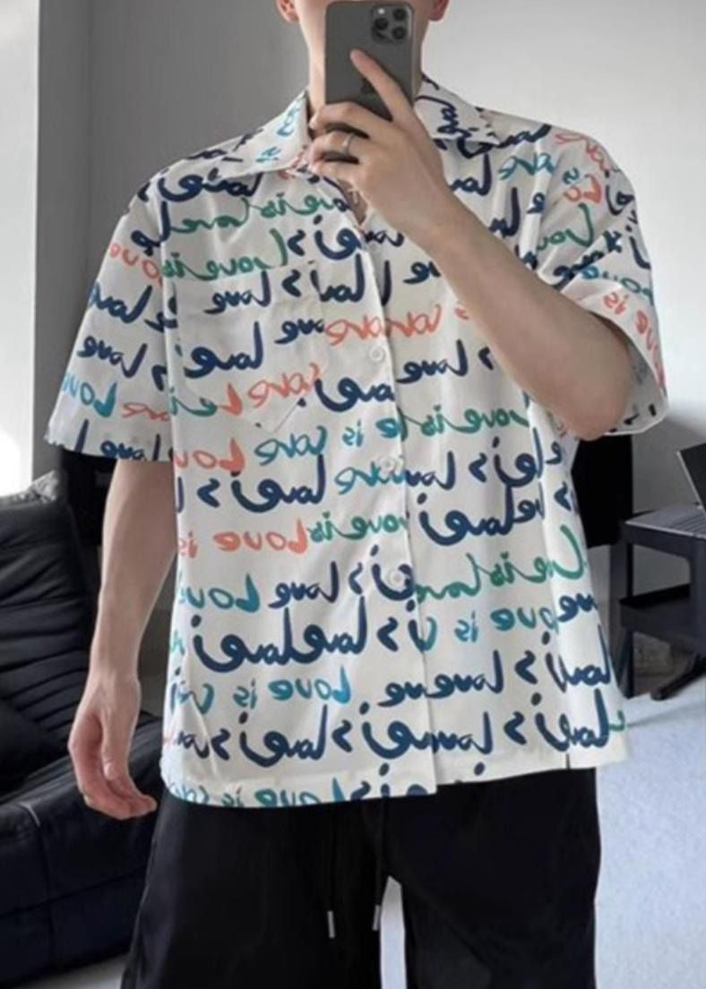 New White Print Pockets Cotton Shirts Summer