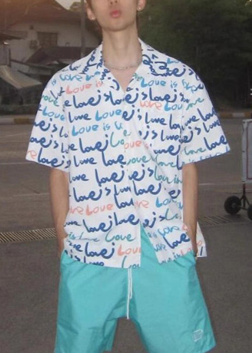 New White Print Pockets Cotton Shirts Summer