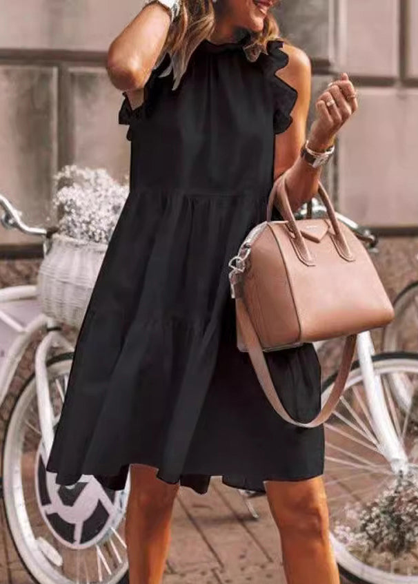 New White Ruffled Cotton Dress Sleeveless