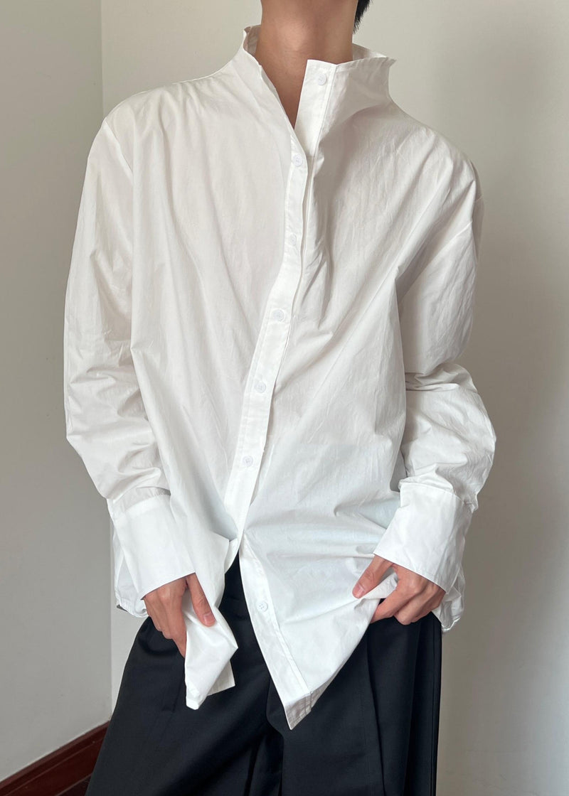 New White Stand Collar Button Cotton Shirts Fall