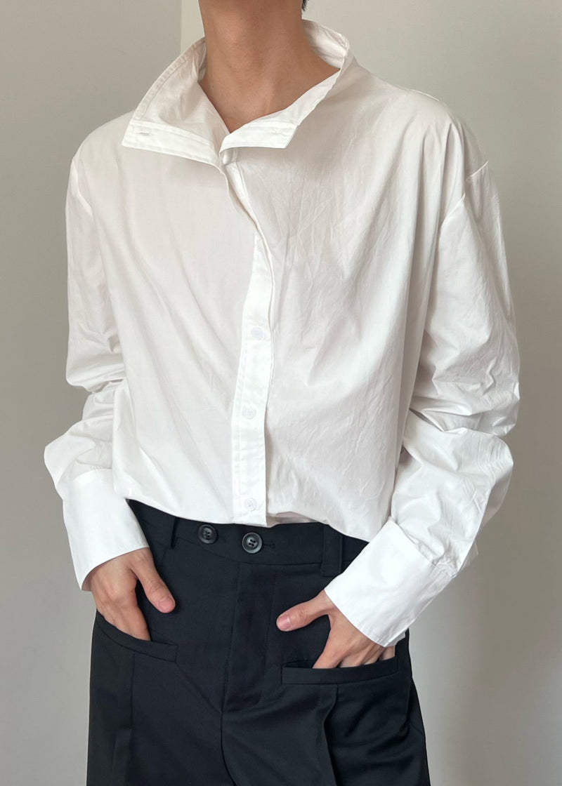 New White Stand Collar Button Cotton Shirts Fall