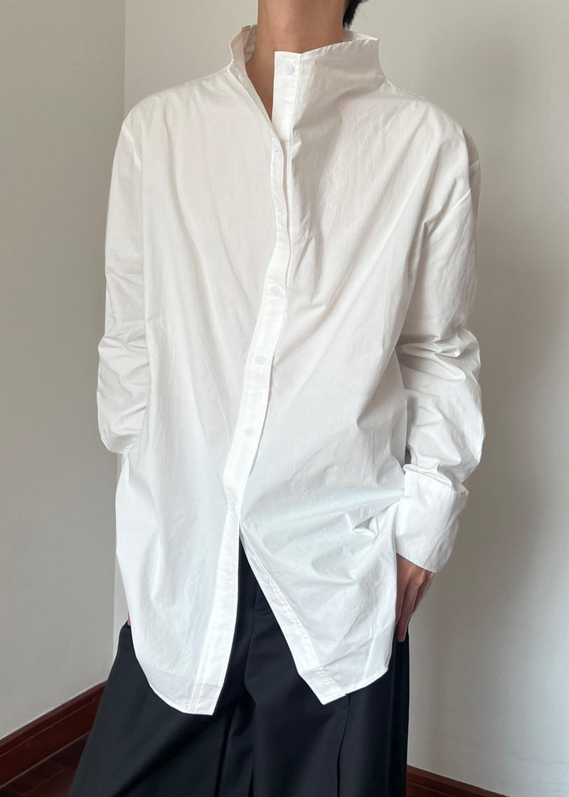 New White Stand Collar Button Cotton Shirts Fall