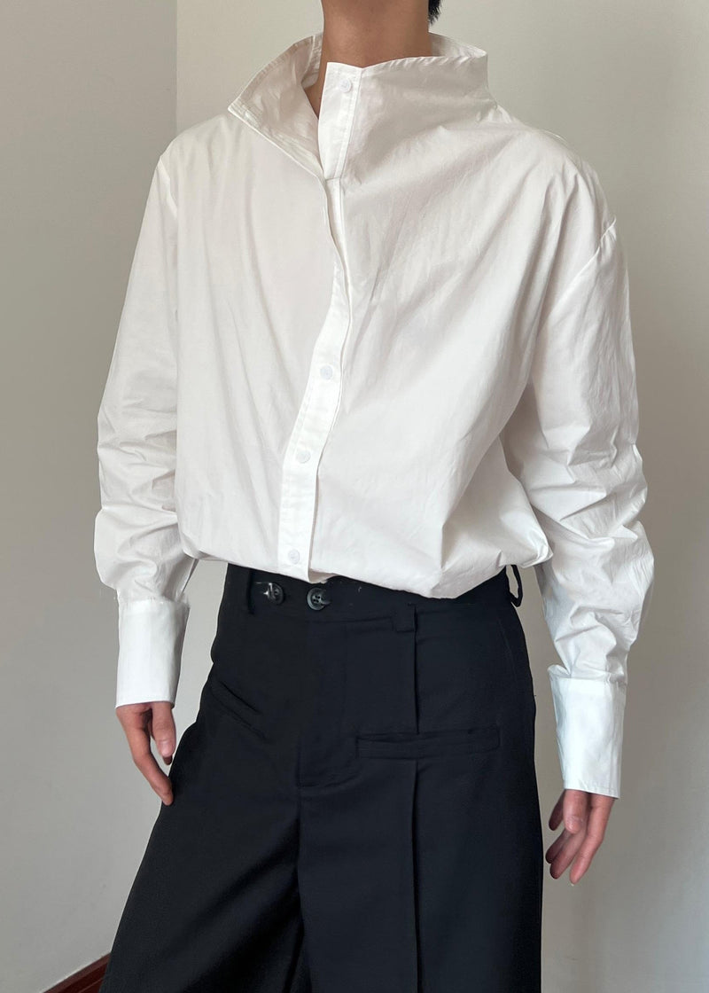 New White Stand Collar Button Cotton Shirts Fall