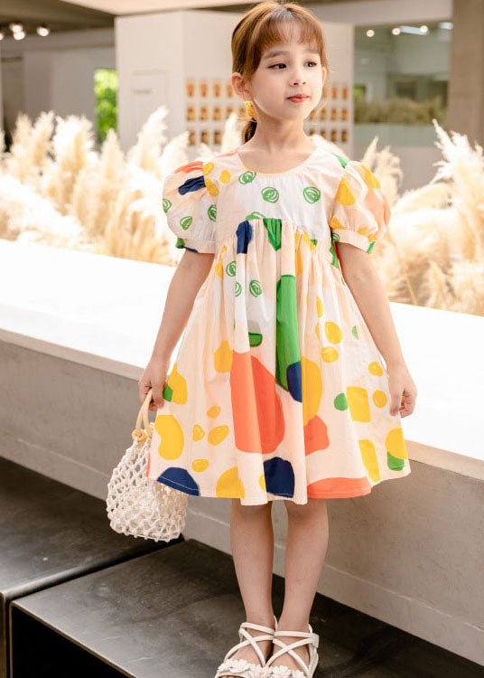 New Yellow O Neck Print Patchwork Cotton Baby Dresses Summer