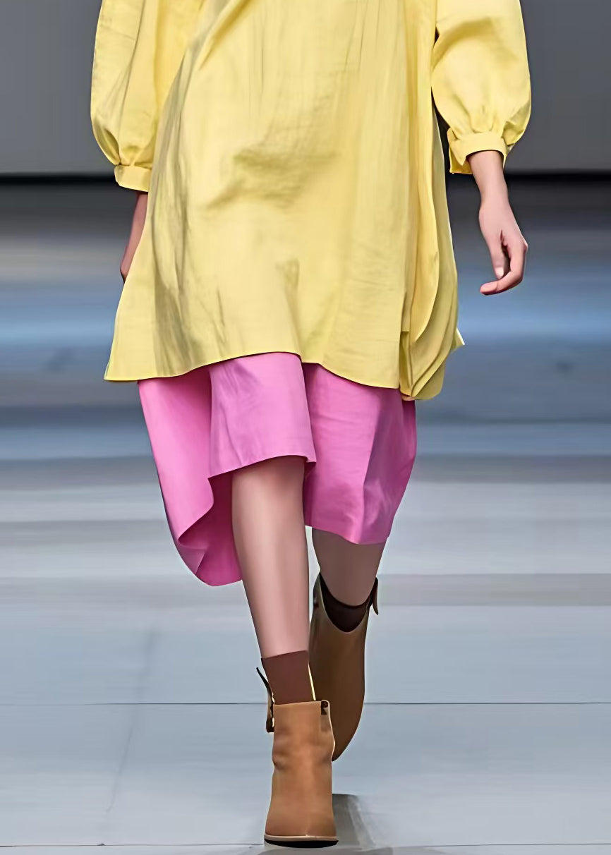 New Yellow Turtleneck Patchwork Cotton Dress Fall