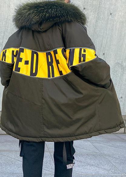 New Army Green Overcoat Snow Jackets Hooded Faux Fur Collar Winter Outwear