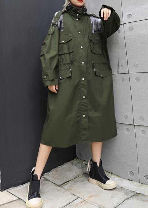 New Army Green Overcoat Long Lapel Drawstring Coats